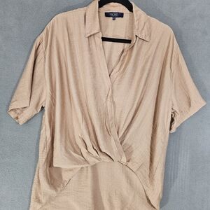 Rachel Roy Womens Medium Faux Wrap Collar Shirt Crop Oversized Short Sleeve Boho